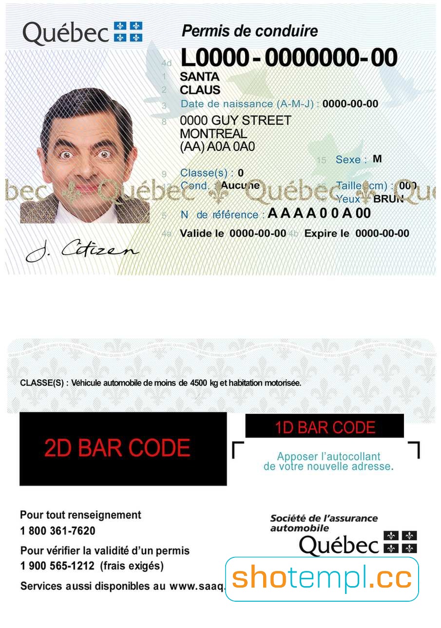 Canada Quebec Driver License PSD Template V3